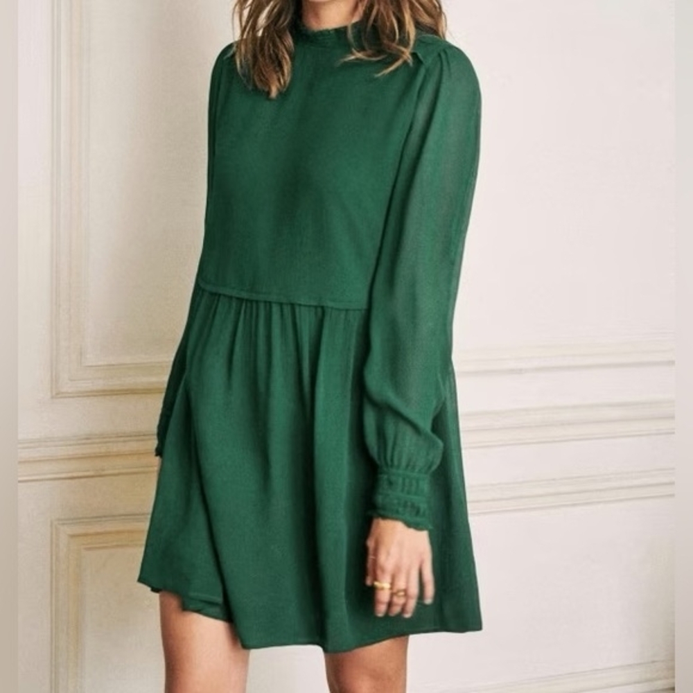 Sezane Green Odile Silk Mini Dress
